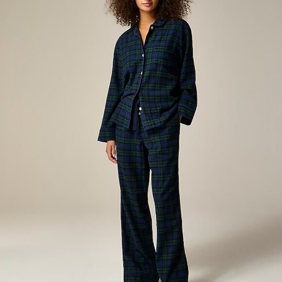 NWT J Crew Cotton Flannel Pajama Pant Set in Black Watch Tartan Size L - Picture 1 of 4